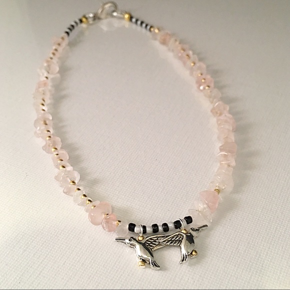 🤍New!🤍🌸🌴Rose Quartz Hummingbird Choker🌴🌸 - Picture 2 of 3